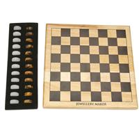 Draughts Board Game - Tigers Eye 12pcs (19mm) & White Quartz 12pcs (19mm)
