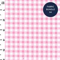 Pink Checks on White Gingham Cotton Poplin Fabric Bundle (1m)