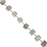 925 Sterling Silver 48cts Labradorite Cube Approx 3.5mm Beaded Chain, 20Inch