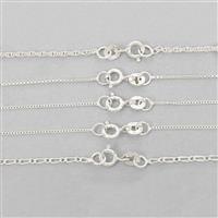Close Out Deal: 925 Sterling Silver Figaro, Box, Rope & 2 x D/C Curb Chain, 18Inch (Pack of 5)
