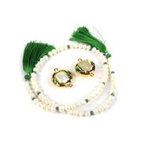 Guilded & Charming - Encrusted White Freshwater Cultured Pearl & Green Stone Charm