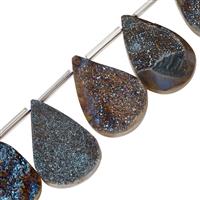 195cts Blue Druzy Quarts Graduated Pears Approx 20x13 to 31x21.5mm, 15cm Strand with Spacers