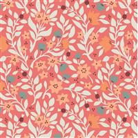 Lewis & Irene Folk Floral All Over Coral Fabric 0.5m