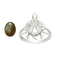 925 Sterling Silver Turtle Ring With 1.60cts Labradorite Cabochon & White Zircon