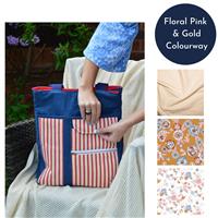 Sew Pretty Sew Mindful Floral Pink & Gold Warwick Bag Kit: Instructions, Fabric (1m), 8oz Denim Cotton (1m) & Calico (1FQ)
