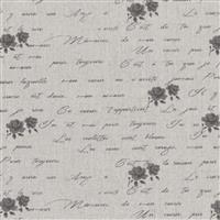 Shabby Chic Script & Grey Roses Grey Cotton Linen Fabric 0.5m