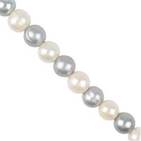 Mixed White & Dyed Silver Freshwater Cultured Potato Pearls Approx 9-10mm, 2mm Holes, 20cm Strand