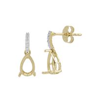 9k Yellow Gold Pear Earrings Mount (To fit 9x6mm gemstone) with White Zircon Brilliant Round Approx 1.20mm- 1pair