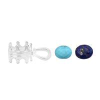 925 Sterling Silver Double Gallery Pendant Approx 22x10mm, 6.10cts Turquoise & Lapis Lazuli Oval Checkerboard Approx 10x8mm 