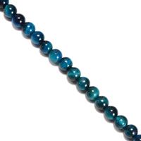 80cts Dyed Teal Tiger eye Plain Rounds Approx 6mm, 38cm Strand