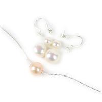 Pearl Suite! Inc; 925 Sterling Silver Earring Clips & Box Chain with Peach/White Pearls