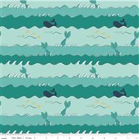 Riley Blake Ahoy Mermaids Crashing Waves Metallic Fabric 0.5m