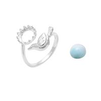 925 Sterling Silver Adjustable Bird Ring Mount With 8mm Larimar Cabochon 