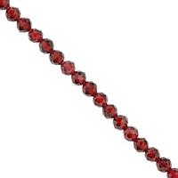 27cts Garnet Faceted Round Approx 3mm, 25 cm Strand