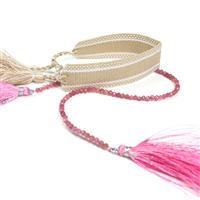 Rhubarb & Custard; Taupe Braided Tassel Bracelet & Pink Tourmaline Faceted Round