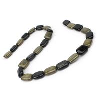 240cts Pyrite & Black Obsidian Rectangles Approx 10x14mm 15" Strand