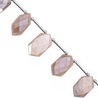77cts Coated Peach moonstone Graduated Corner Drill Hexagon Faceted Approx 17x9.5 to 24x13mm, 17cm Strand with spacers