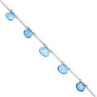 17ct Marambaia Swiss Blue Topaz Graduated Faceted Heart Approx 6 to 8mm, 14cm Strand with Spacers