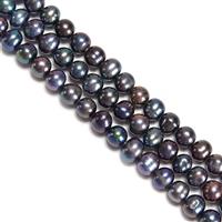 3 x 38cm Strands Dyed Peacock Freshwater Cultured Potato Pearls Approx 5-7mm