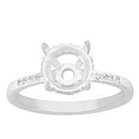 925 Sterling Silver Ring Mount With Zircon Pave (To Fit 8x8mm Round Gemstone)