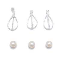 925 Sterling Silver White Topaz Cage Pearl Pendant & 2 x Charms