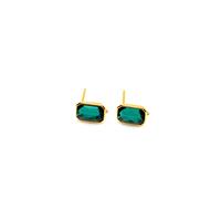 Gold Plated 925 Sterling Silver Rectangle Earrings With Emerald Green Swarovski Crystal Approx 9x6.7mm (1 Pair)