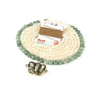 Pearlation! White & Type A Burmese Jadeite Gemstone Strand, Triple Biwa Pearls Connector & Silk Thread