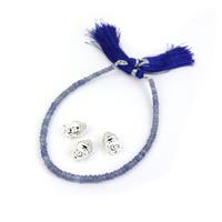 Wisdom; 20cts Tanzanite Smooth Rondelles, 925 Sterling Silver Buddha Head Spacers with CZ