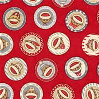 Dan Morris Monkey Biz Sock Monkey Circles Red Fabric 0.5m