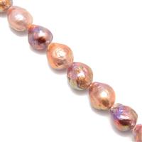 Natural Multicolour Freshwater Cultured Nucleated Ripple Pearls Approx 10-12mm, 38cm Strand