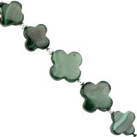 62cts Malachite Smooth Clover Approx 9 to 14mm, 14cm Strand With Spacers