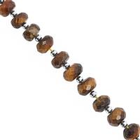 65cts Tiger Eye Center Drill Faceted Rondelles Approx 5.5x3.5 to 9x6mm, 20cm Strand with Spacers
