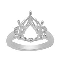 Rudi Wobito Alpine Cut 925 Sterling Silver Ring Mount With White Zircon Pave Side Detail (To Fit 12mm Alpine Cut Stone)