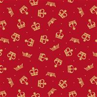 Lewis & Irene Coronation Day Collection Crowns Gold Metallic Red Fabric 0.5m