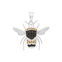 Summer At Chestnut Close By Mark Smith: 925 Sterling Silver Bumblebee Pendant With 0.30cts Citrine & Black Spinel Pave