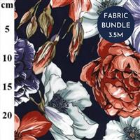 Large Floral on Navy Viscose Poplin Prints Fabric Bundle (3.5m)