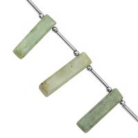 75cts Type A Green Jadeite Jade Faceted Slice Approx 18x6 to 25x9mm, 19cm  Strand With Spacers