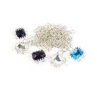 Frozen: S/P Bezel Rectangle Connector 4 Loops, Flat Back Glass cabochons, Jump Rings 5mm