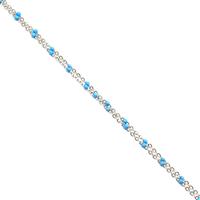 Silver Stainless Steel Beaded Chain With Blue Enamel Beads (1.5mm chain) Approx 1 Metre