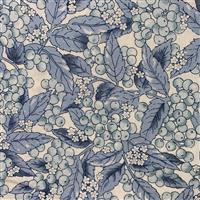 Country Floral Blue Berries Leaves on Cream Fabric 0.5m Exclusive
