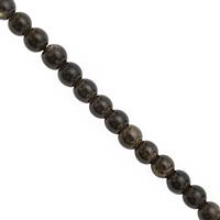 28 cts Golden Sheen Obsidian Smooth Round Approx 4mm, 28cm Strand