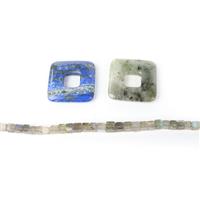 Square Route: Labradorite & Lapis Square Donuts Approx 30mm, Labradorite Smooth Cubes