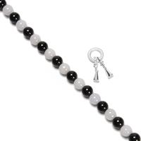 100cts Black & White Jadeite Rounds Approx 8mm, 20cm Strand with Silver Clasp Bracelet Kit