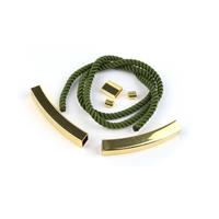 Olivine: Gold Plated 925 S/S Sage Woven 3mm Rope Slider Bracelet & base metal bar 