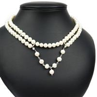 Pearl-fection; 2 x 38cm Strands White Freshwater Cultured Potato Pearls, Sterling Silver Hexagon Clasp with 5mm Pearl & Wire 