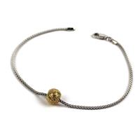 925 Sterling Silver Rhodium Plated 2-Tone 8mm Yellow Ball & Popcorn Chain Bracelet Approx 19cm/7.5" 