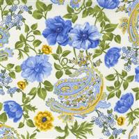 Moda Summer Breeze Flowers & Paisley Blue, Yellow Focal Floral Wildflowers on Ivory Fabric 0.5m