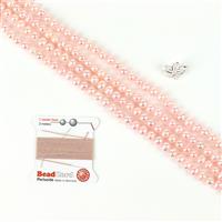 Flowers; Pink Freshwater Cultured Potato Pearls, Silver Flower Clasp & Silk Thread