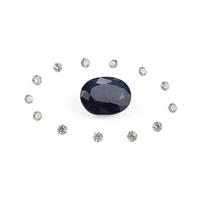 Blue Sapphire (Heated - Thailand)  Oval/Fancy 8x6mm (H) & White Diamond (SI/HI) Round/Brilliant 1.50mm