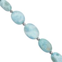 50cts Larimar Smooth Oval  Approx 10x8 to 17x14mm, 11cm Strand With Spacers